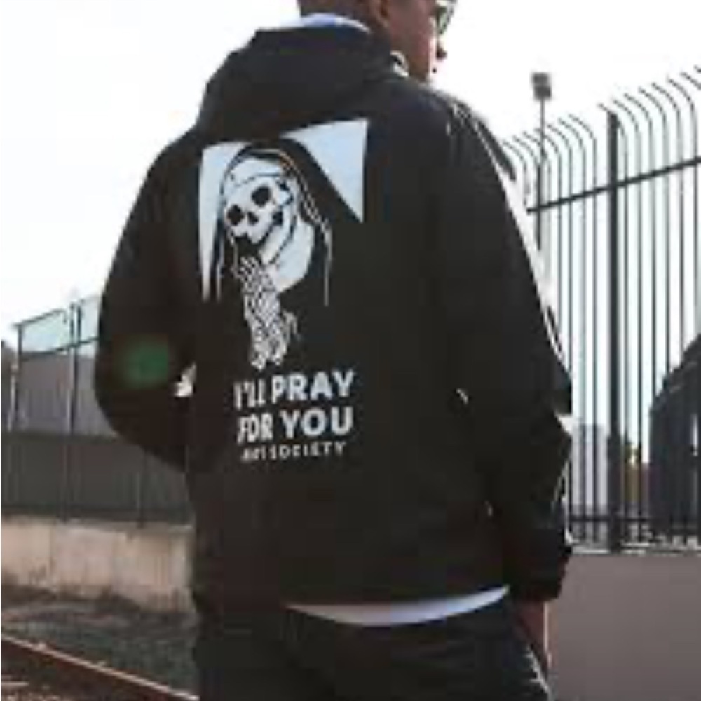 Riot Society Praying Nun Skeleton Graphic Windbreaker Hooded‎ Jacket unisex